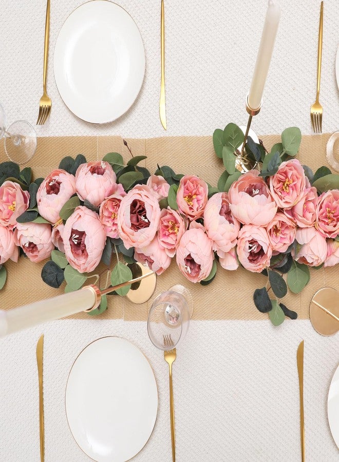 Floweroyal 2 Pack Artificial Flower Garlands 11.2FT Eucalyptus Garlands with Flowers 8 Head Peony Flower Vine Faux Floral Garland for Wedding Arch Table Wall Backdrop Wreath Decoration. (Vintage Pink) - Image 2